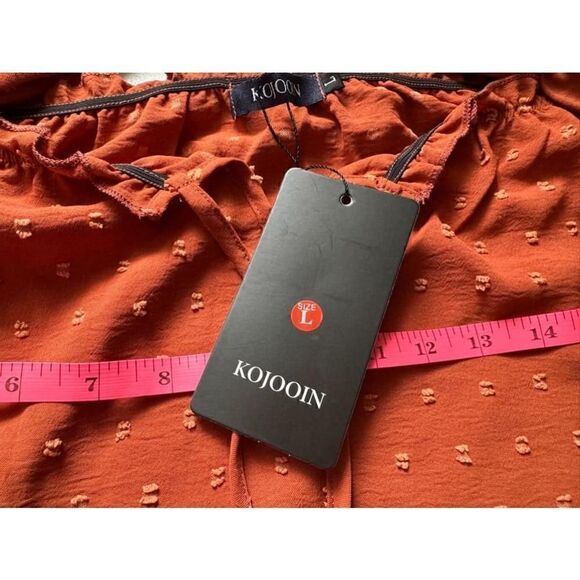 KOJOON women’s rust orange textured off the shoulder long sleeve blouse - Picture 6 of 8